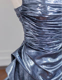 Unique Black Grey V-neck A-line Long Prom Dresses Formal Evening Gowns With Pleats HZ1108