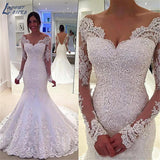 NICEB Beads Mermaid Wedding Dress Lace Vestido De Noiva Long Sleeves Wedding Gown for Bride 2023 Elegant V Neck Backless