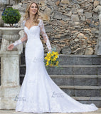 NICEB Lace Mermaid Wedding Dress Long Sleeve Pearls Appliques Gorgesous New Design Bride Dress robe de mariage Vestido De