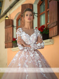 Blush Pink Wedding Dresses Long Sleeves A Line Vestido De Noiva 2023 Scoop Lace Appliques Bridal Married Wedding Gowns