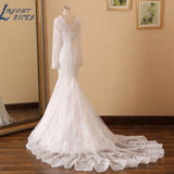 NICEB Mermaid Wedding Dresses Long Sleeves V Neck Beading Lace Applique Bride Gown Custom Women Civil Vestido De Noiva