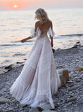 Wedding Dresses Tempting Nude Champagne V Neck Chic Sleeves Straps Ruffles Lace A Line Backless Bridal Gowns