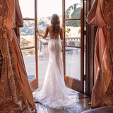 Modern Lace Mermaid Sleeveless Bridal Wedding Dresses V Neckline with Straps Bridal Gowns for Bride Back Out Robe De