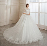 Ball Gowns Lace Embroidery Half Sleeve Fashion Classic V Neck Wedding Dresses Sequined Simple Vestido De Noiva plus size
