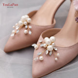 2pcs/lot Removable Bride High Heel Clip Rhinestone Wedding Shoes Buckle Women Decoration Pearls Floral Bead Shoe Clips