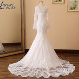 NICEB Mermaid Wedding Dresses Long Sleeves V Neck Beading Lace Applique Bride Gown Custom Women Civil Vestido De Noiva