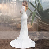 Lace Long Sleeve Mermaid Wedding Dresses For Women 2023 V-Neck Elegant Bridal Gown Floor Length Sweep Train Backless