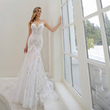 Mermaid Wedding Dresses Spaghetti Straps Tulle Lace Appliques Sexy Bride Gown Backless Zipper Train Vestidos De Noiva