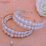 HP400 Luxury Wedding Crown Pearl Bridal Head Hoop Rhinestones Tiara Wedding Accessories Jewelry Handmade Metal Headwear