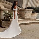 Satin Mermaid Wedding Dress 2023 Stylish Boat Neck Off The Shoulder Zipper Back Court Train Bridal Gowns Custom Made