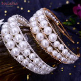 HP400 Luxury Wedding Crown Pearl Bridal Head Hoop Rhinestones Tiara Wedding Accessories Jewelry Handmade Metal Headwear