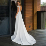 Deep V-Neck Wedding Dress for Bride 2023 Elegant Lace Appliques Backless Chiffon Robe De Mariée Custom Made Real Photo
