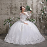 Summer Korean Light wedding dress Vestidos De Novia off white bride O-neck dream princess simple Long Sleeve Lace appliques