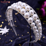 HP400 Luxury Wedding Crown Pearl Bridal Head Hoop Rhinestones Tiara Wedding Accessories Jewelry Handmade Metal Headwear
