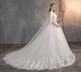 Chinese Wedding Dress With Long Cap Lace Wedding Gown With Long Train Embroidery Princess Plus Szie Bridal Dress