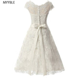 2023 Sexy White short Wedding dresses lace Bridal gown Cap Sleeve Zipper Back Vestidos De Novia Real Picture