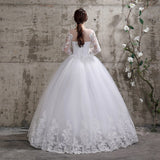 Summer Korean Light wedding dress Vestidos De Novia off white bride O-neck dream princess simple Long Sleeve Lace appliques
