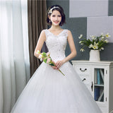 Korean Style V-Neck Lace Tank Sleeveless Floral Print Ball Gown Wedding Dress 2023 New Fashion Simple estidos de noivas CC