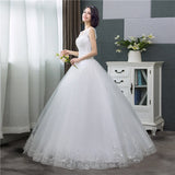 Korean Style V-Neck Lace Tank Sleeveless Floral Print Ball Gown Wedding Dress 2023 New Fashion Simple estidos de noivas CC