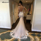 Sleeves Lace Mermaid Wedding Dress Scoop Gelinlik Vestido De Noiva Court Train White Long Bride Dresses trouwjurk