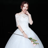 Novias Vestidos de Noiva Ball Gown Lace Wedding Dress Half Sleeves Off Shoulder Tulle Puffy Bride Gowns Simple Elegant Dress
