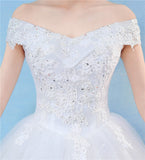 Elegant Lace Vintage White Wedding Dresses Boat Neck Off The Shoulder Plus Size Ball Gown Robe de Cheap With Appliques