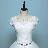 Cheap Cap Sleeve Korean Style Short Lace Fashion Simple Bridal Gowns Crystal Wedding Dresses 2023 Vestido Casamento