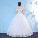 Elegant Lace Vintage White Wedding Dresses Boat Neck Off The Shoulder Plus Size Ball Gown Robe de Cheap With Appliques