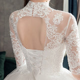 Vestido de Noiva Half Sleeve Royal Train Custom Wedding Dress High Neck Applique Lace Bridal Ball Gown Dress Robe De Mariee 925