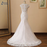 Sleeves Mermaid Wedding Dress 2023 Sweetheart Lace Appliques Beading Vestido De Noiva Long Bride Gown Button Illusion Back