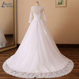 NICEB Long Sleeves Wedding Dress Elegant Lace Appliques Beads Vestido De Noiva Sexy Illusion Back Ball Gown Bridal Tulle