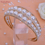 HP400 Luxury Wedding Crown Pearl Bridal Head Hoop Rhinestones Tiara Wedding Accessories Jewelry Handmade Metal Headwear