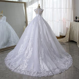 White Lace Wedding Dress With Train Sleeveless Bridal Dress Back Zipper Ball Gown Luxury Vestido De Noiva Robe De Mariee
