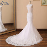 NICEB Mermaid Wedding Dresses Luxury Women Lace Vestido De Noiva Sexy Illusion Back Beading Bride Gown Cap Sleeves Custom