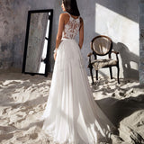 V-Neck Front High Split Wedding Dresses For Women Custom Made 2023 Lace Appliques Chiffon Spaghetti Straps Bridal Gown