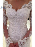 NICEB Beads Mermaid Wedding Dress Lace Vestido De Noiva Long Sleeves Wedding Gown for Bride 2023 Elegant V Neck Backless
