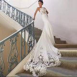Mermaid Wedding Dresses 2023 Spaghetti Straps Lace Embroidery Backless Sweep Train Bridal Gown Vestidos De Noiva