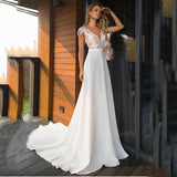 Deep V-Neck Wedding Dress for Bride 2023 Elegant Lace Appliques Backless Chiffon Robe De Mariée Custom Made Real Photo