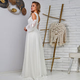 Bridal Boho Bohemian White Chiffon Wedding Dress A Line Lace Full Sleeve Long Floor Length Bridal Gowns Low Back Robe De