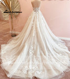 Deep V Neck Weddding Dresses Vestido De Novia Lace Appliques A Line Open Back Sweep Train Bridal Gown abito da spos