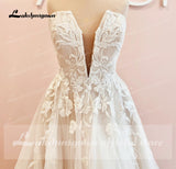Deep V Neck Weddding Dresses Vestido De Novia Lace Appliques A Line Open Back Sweep Train Bridal Gown abito da spos