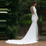 Long Sleeves V-Neck Mermaid Wedding Dress Elegant White Lace Appliques Backless With Illusion Bridal Gown For Women 2023
