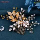 HP67 Golden Color Woman Comb Floral Bridal Headwear Wedding Hairpin Party Brides Hair Clips Headdresses Bridesmaid Gift