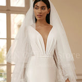 Elegant Mermaid Wedding Dresses V-Neck Puff Sleeve Glitter Bridal Gowns Boho Beach Evening Wedding Prom Gowns Custom Size