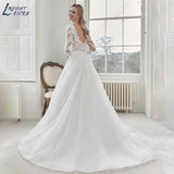 NICEB Long Sleeve Appliques Wedding Dress For Women V Neck Lace robe de mariée bohème Bride Tulle Train Custom Made