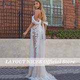 NICEB Wedding Dress Appliques Flower Bridal Gowns Sweetheart Off Shoulder robe de mariée fluide Mermaid Lace Beach Bride