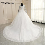 White Ivory Ball Gown Full Sleeve Vintage Wedding Dress 2023 Elegant LongLace Embroidery Appliques vestido De Noiva Bridal