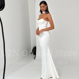 White Mermaid Wedding Dresses Elegant Strapless Satin Long Bridal Gowns Boho Beach Evening Wedding Prom Gowns Custom Size