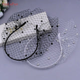 VA06 Birdcage Veil White Black Veil Face Veil Handband Bridal Veils with Crystal Blusher Veil Wedding Party Accesories