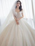 Luxury Wedding Dress Shining Sequins Princess Ball Gown With Sweep Train Vintage Bridal Dresses Vestido De Noiva